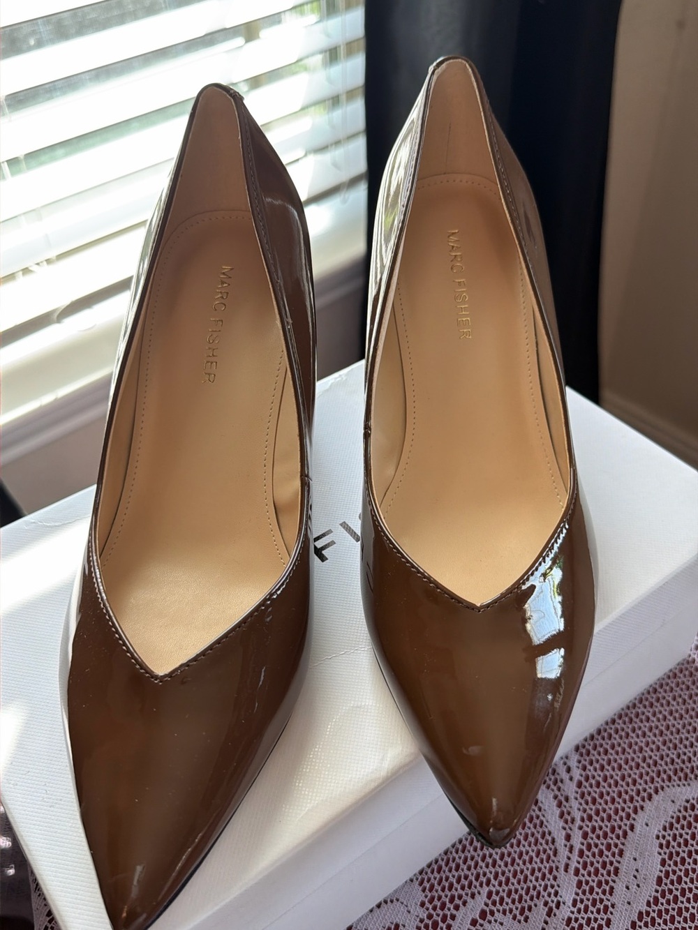 Marc Fisher Brown Patent Pointed Pumps